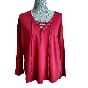 Sunnyside Pomegranate Lace-up Tee  - Size S - NWOT